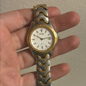 Seiko SQ 50 Silver Gold Two-Tone Luminous Date Watch